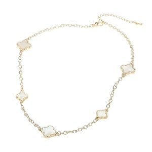 14K Gold and Mother of Pearl Quatrefoil White Clover Necklace